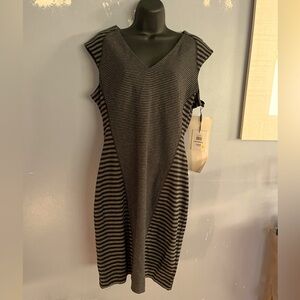 Calvin Klein Size 12 Black Gray Stripe Dress New With Tags